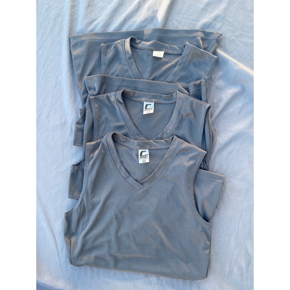 Lot of 3 C2 Sport Women XS Gray V-Neck Athletic Tank Tops Performance Sleeveless